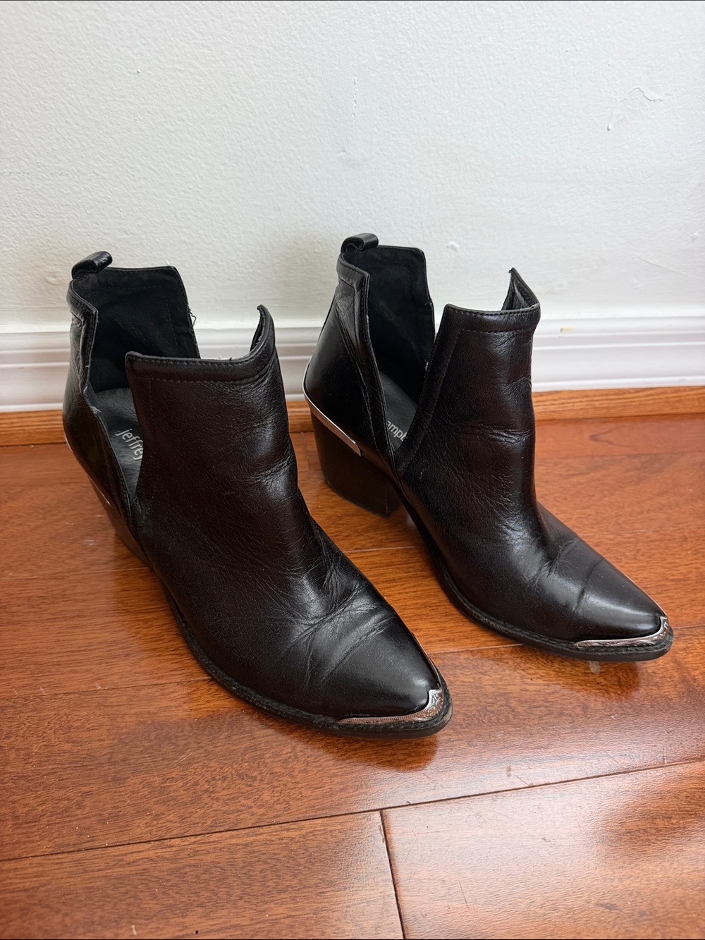Jeffrey Campbell Black Leather Pointed Ankle Booties